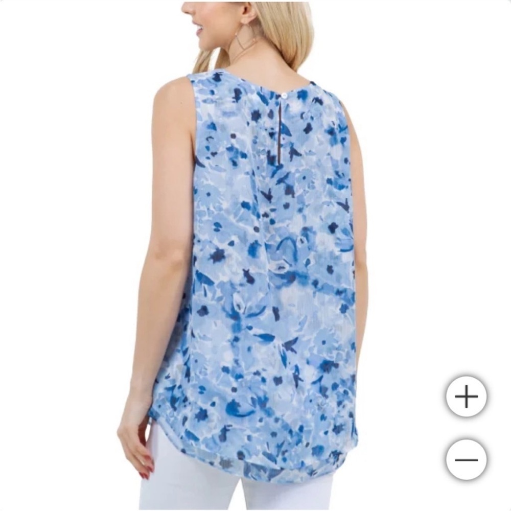 NWT Cristina B Women's Sleeveless Blouse Blue Watercolor Print Sizes( XL,M - Picture 2 of 5